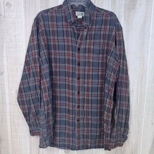 VTG LL Bean Gray Red Scotch Plaid Button Down Long Sleeve Flannel Shirt XL Tall